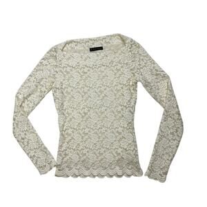 Plein Sud Textured Lace Print Off White Long Sleeve Top
